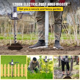 VEVOR Electric Post Hole Digger, 1200 W 1.6 HP Electric Auger Powerhead w/4" Bit, 39" Drilling Depth, Compatible with Earth Auger bit or Ice Bit, for