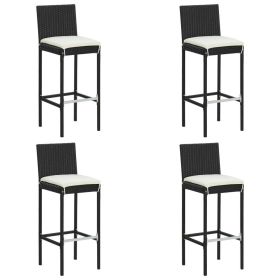 Garden Bar Stools with Cushions 4 pcs Black Poly Rattan