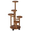 5 Tier Plant Stand with 4 Detachable Wheels Wooden Plant Pot Rolling Shelf Plant Display Rack for Indoor Outdoor Decoration