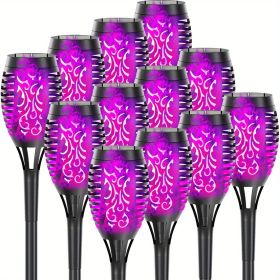 4/8/12pcs/pack Solar Outdoor Lights, 12LED Solar Torch Lights With Flickering Flame For Garden Decor, Mini IP65 Waterproof Landscape Flame Lights For (Color: Purple Light, size: 12pcs)