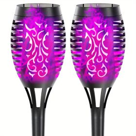 4/8/12pcs/pack Solar Outdoor Lights, 12LED Solar Torch Lights With Flickering Flame For Garden Decor, Mini IP65 Waterproof Landscape Flame Lights For (Color: Purple Light, size: 2pcs)