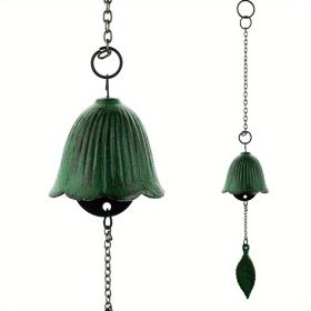 1pc, Creative Japanese Cast Iron Wind Chime Hanging Decoration, Metal Retro Hanging Leaf Bell, Balcony Outdoor Garden Hanging Decoration, Camping Bles (Color: Green)