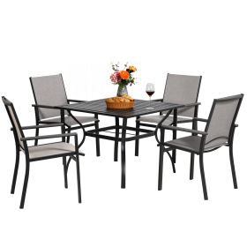 MEOOEM Patio Dining Set  Outdoor Furniture Bistro Metal Table Side Table and Metal Stackable Chairs;  Black (Style: American)