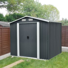 Outdoor Storage Shed, 8' X 6' Galvanized Steel Garden Shed with 4 Vents & Double Sliding Door, Utility Tool Shed Storage House for Backyard, Patio, La (Color: as Pic)