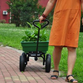 Folding car Poly Garden dump truck with steel frame, 10 inches. Pneumatic tire, 300 lb capacity body 55L Green (Color: as Pic)