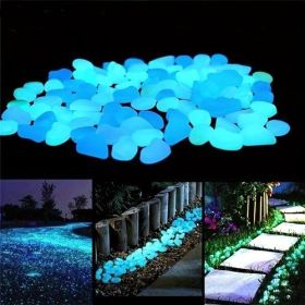 200PCS Pebbles Glowing in The Dark Aquarium Colored Light Rock, Fairy Garden Walkway Decoration Luminous Stone (Color: Blue)