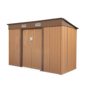 4.2' x 9.1' Outdoor Backyard Garden Metal Storage Shed for Utility Tool Storage (Color: coffee)