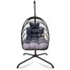 Swing Egg Chair with Stand Indoor Outdoor, UV Resistant Cushion Hanging Chair with Guardrail and Cup Holder, Anti-Rust Foldable Aluminum Frame Hammock