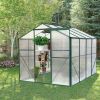 6 x 8 FT Polycarbonate Greenhouse with Roof Vent for Outdoors Gardening Canopy Plants Shed, Silver/Green