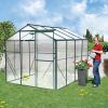 6 x 8 FT Polycarbonate Greenhouse with Roof Vent for Outdoors Gardening Canopy Plants Shed, Silver/Green