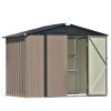 Patio 8ft x6ft Bike Shed Garden Shed; Metal Storage Shed with Adjustable Shelf and Lockable Doors; Tool Cabinet with Vents and Foundation Frame for Ba