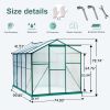 6 x 8 FT Polycarbonate Greenhouse with Roof Vent for Outdoors Gardening Canopy Plants Shed, Silver/Green