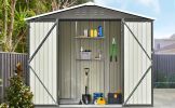 Patio 8ft x6ft Bike Shed Garden Shed; Metal Storage Shed with Adjustable Shelf and Lockable Doors; Tool Cabinet with Vents and Foundation Frame for Ba